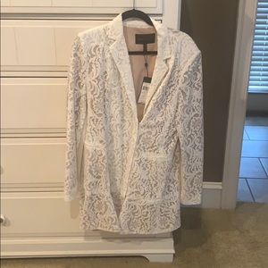 BCBG white lace blazer dress